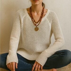 Jones New York Creme Open Waffle Knit Sweater Size Large